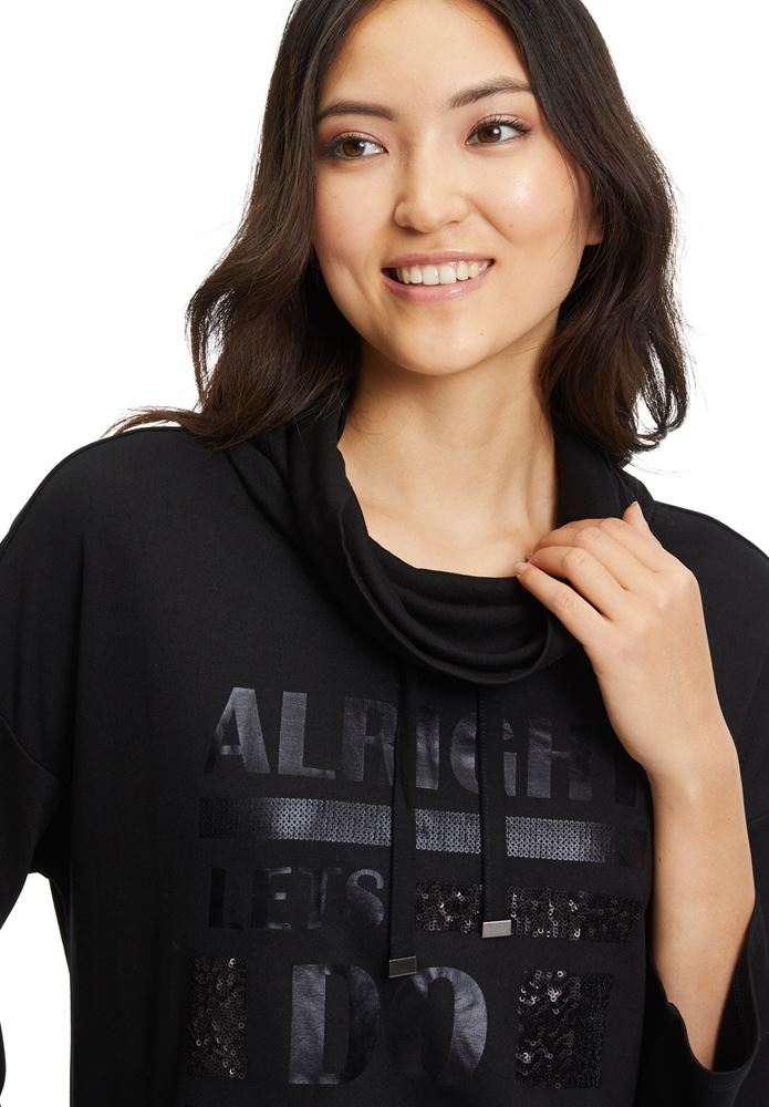 Betty Barclay Sweatshirt 3/4 Arm Statement Druck Rollkragen schwarz S22 25371216 