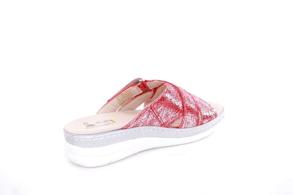 Fußbequem Damen Pantolette Wechselfußbett metallisch glänzend rot S213 5013 