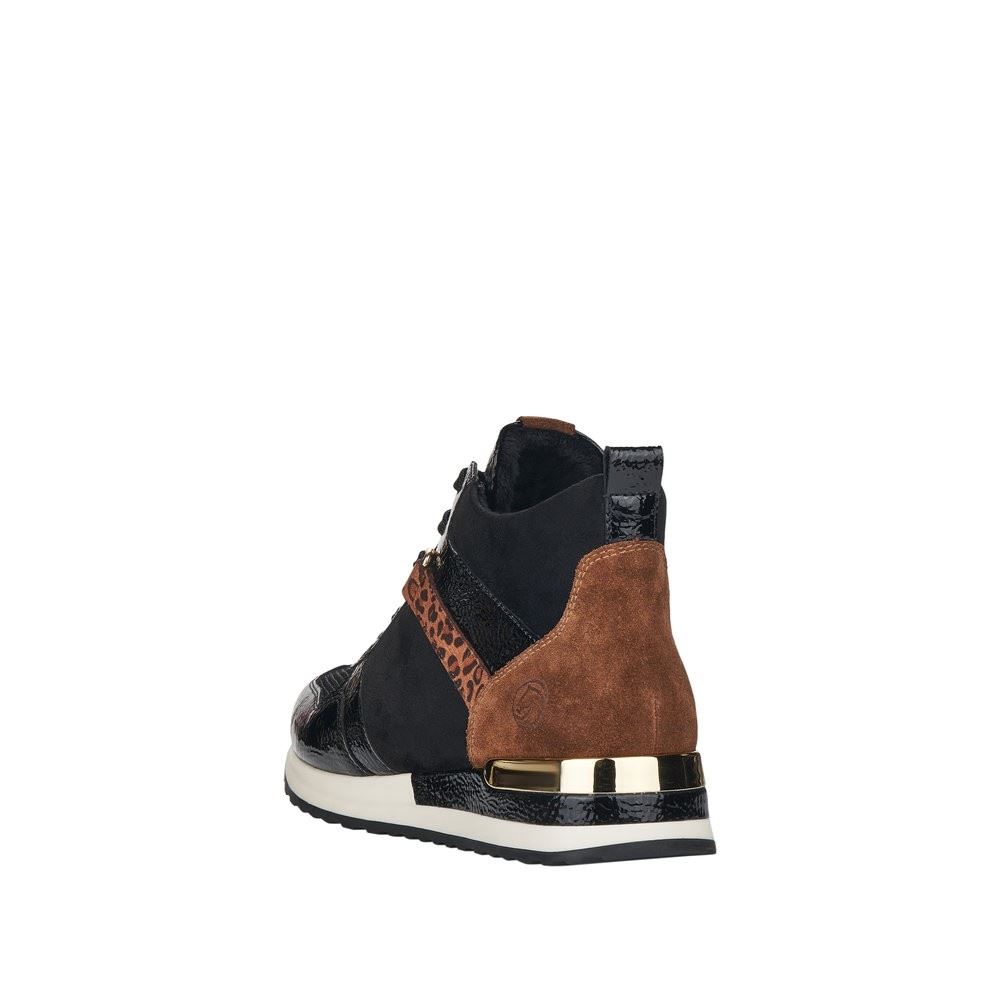 Remonta Damen Sneaker High Schnürschuh Leder, Lederimitat, Lack  Wechselfußbett schwarz S22 R2574-02 36 | black/schwarz/s | F