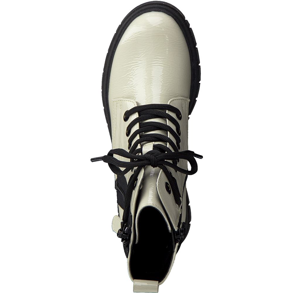 MARCO TOZZI by Guido Maria Kretschmer Schnürboots Schnürstiefelette Lack- Optik beige,grün S22  2-2-85200-29 