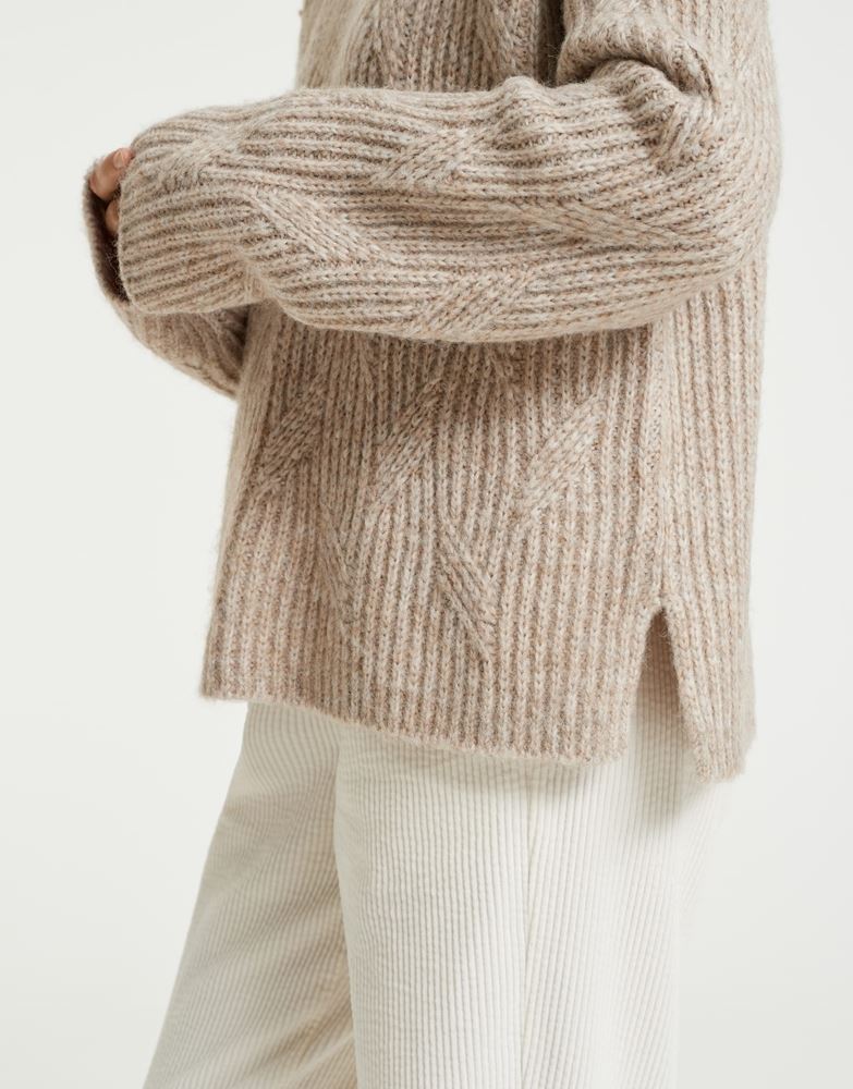 OPUS Strickpullover Pakya Overrsize großer Kragen beige, grün S22 1010715934100 