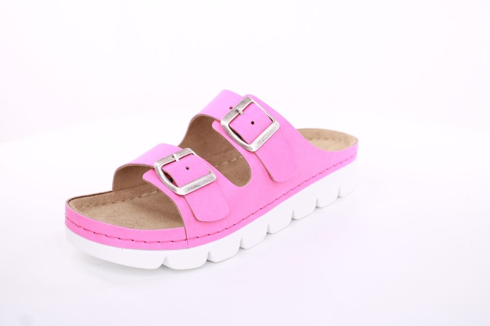 Fußbequem Damen Pantolette Leder gelb, pink S13 9002 