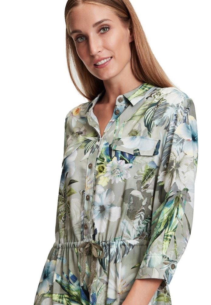 Betty Barclay Hemdblusenkleid 3/4 Arm  Midi- Länge grün blau S12  11581066 