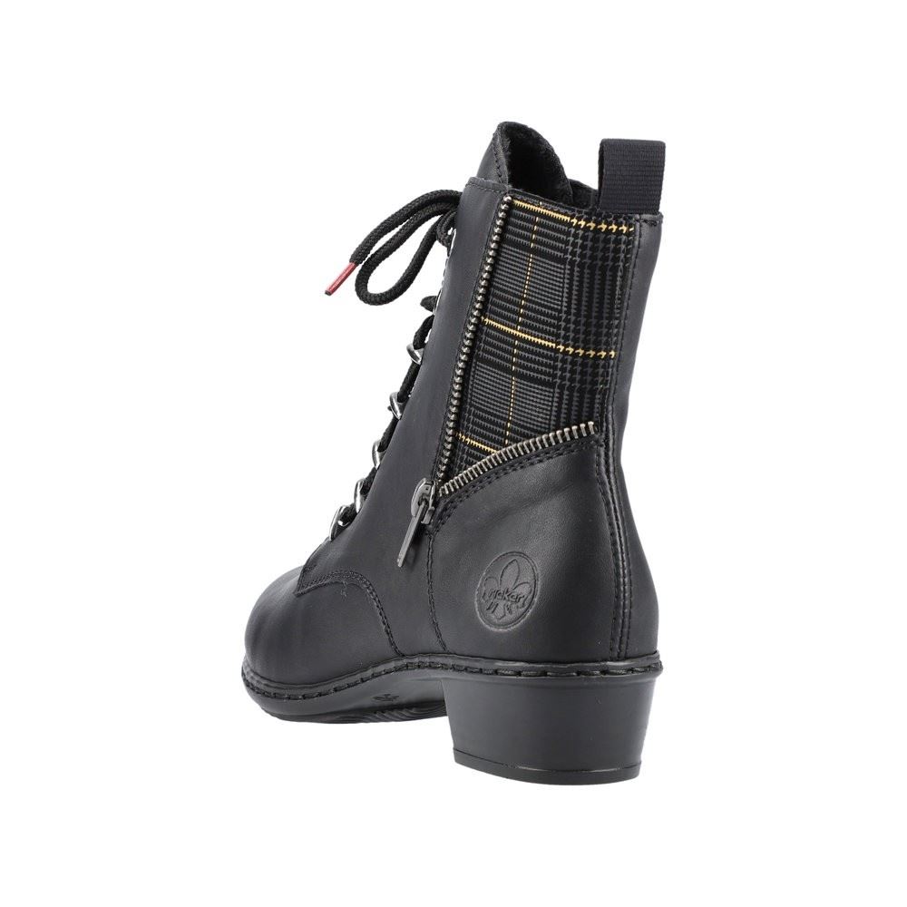 Rieker  Antistress Damen Stiefelette Zierreißverschluss Karomuster schwarz S22 Y0700-01 41 | schwarz/schwarz | F