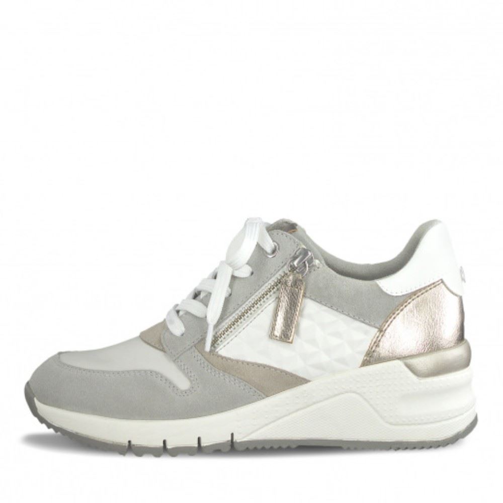 Tamaris Sneaker Leder Keilabsatz Reißverschluss weiß beige  1-1-23702-24 