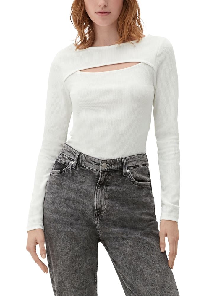QS designed by Langarmshirt mit Cut-Out weiß, schwarz S13 2127642 
