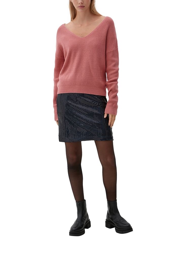 QS designed by Strickpullover Viskosemix V- Ausschnitt rosa, grün S22 2124656 L | 6985 BLUE GREEN | 
