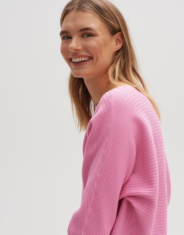OPUS Strickpullover Pisol ECOVERO™ Viskose Mix U-Boot Ausschnitt  kurze Silhouette rosa, blau S13 10142110298171 40 | 60020 coal blue | 