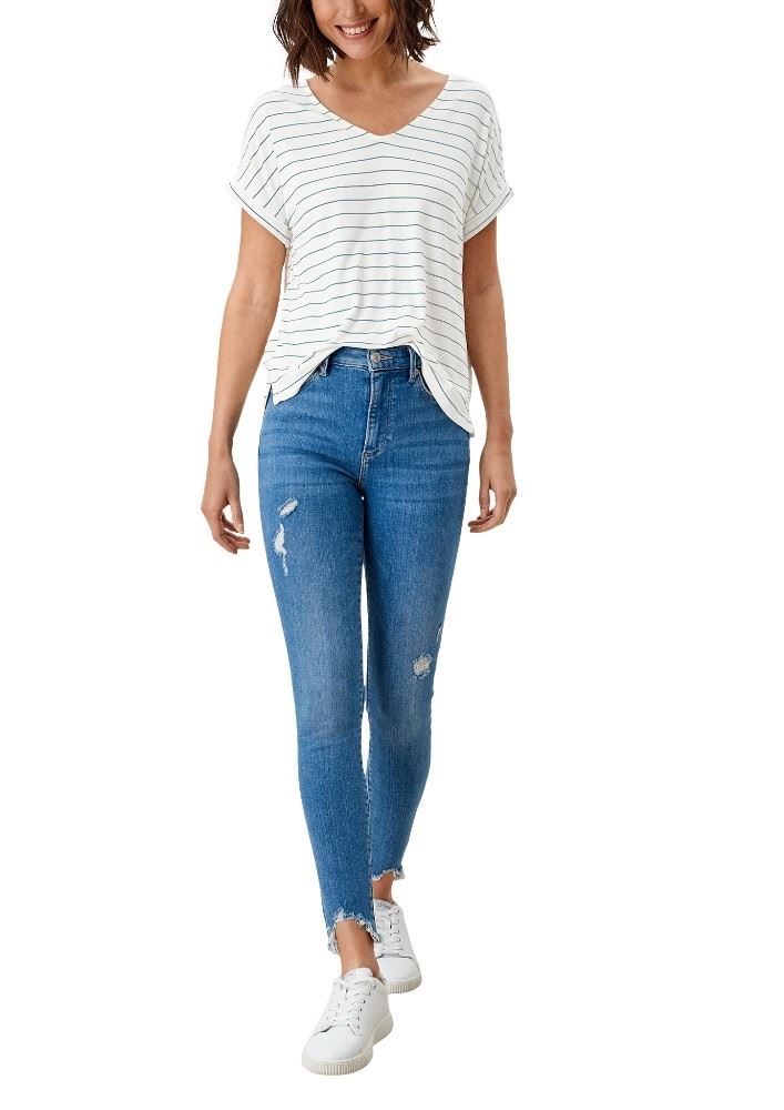 s.Oliver Damen Shirt Viskose gestreift weiß S12 2114337 