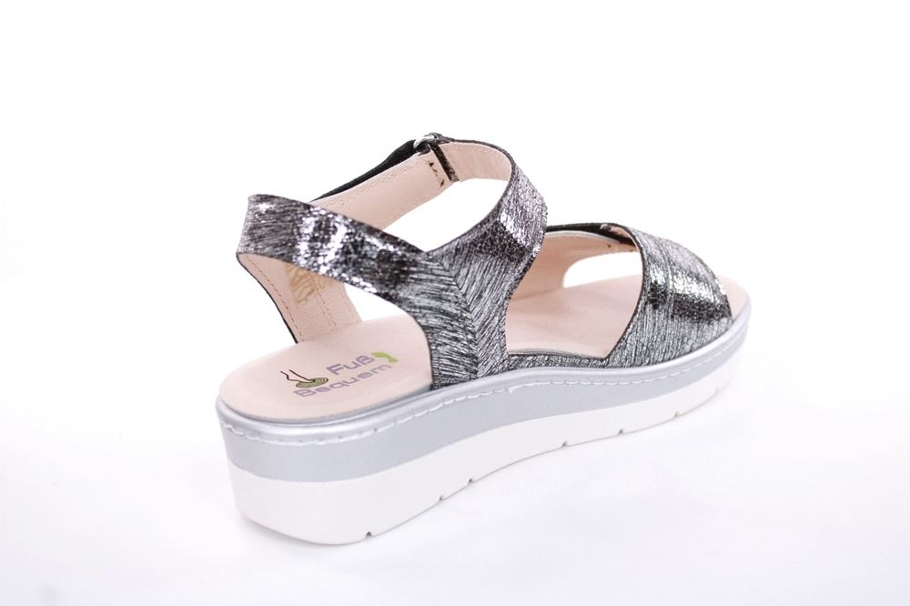 Fußbequem Damen Sandale Wechselfußbett metallisch glänzend schwarz S13 10101 
