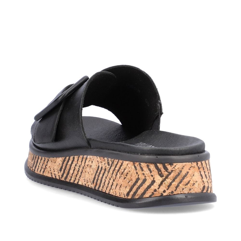 Rieker EVOLUTION Damen Pantolette dekorative Schnalle Sohle Korkoptik Leder schwarz S13 W0803-00 