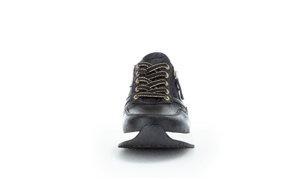 Gabor Sneaker low Comfort-  Mehrweite Wechselfußbett Leder schwarz S12  86.448.57 6 | schwarz (gold) | H