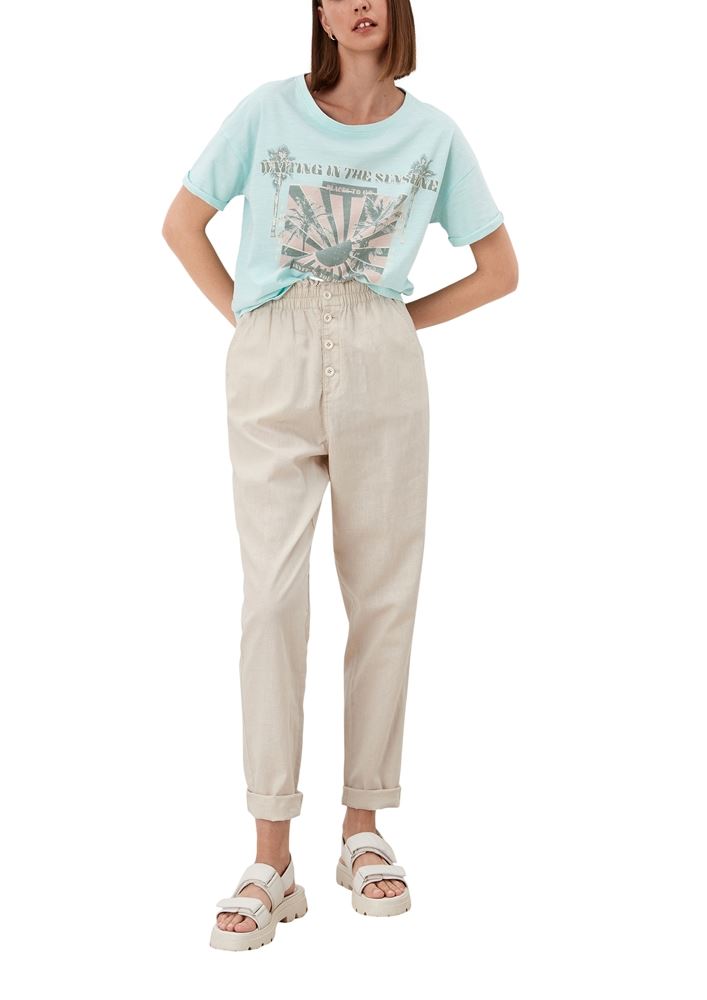 QS designed by High- Waist- Hose Leinenmix beige, schwarz S12 2113451 36 | 9999 black | 