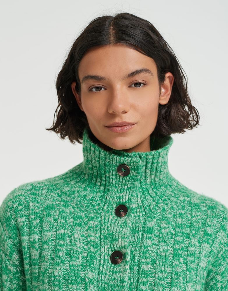 OPUS Strickpullover Pouline Troyerkragen Knopfleisteb grün S22  10132911011146 