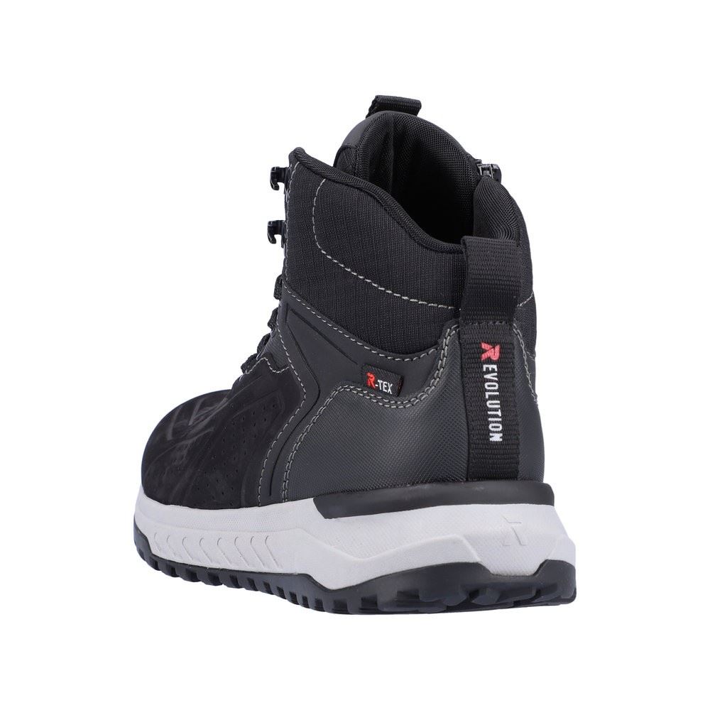 Rieker Evolution Herren Schnürboot Schnürstiefel Wechselfußbett Nano-beschichtetes Obermaterial TEX- Membran schwarz S22  U0161-00 44 | schwarz/schwarz | G