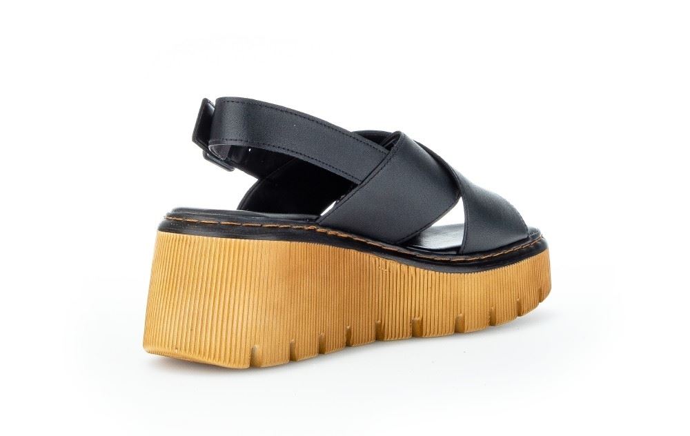 Gabor Plateau Sandale schwarz Leder 84.711.27 5,5 | schwarz (cognac | F
