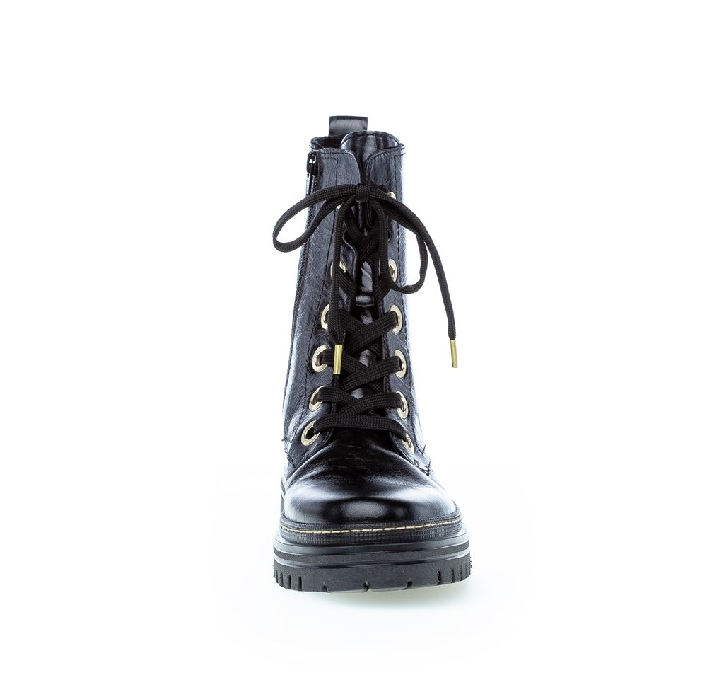 Gabor Bikerboot Schnürstiefelette Leder Wechselfußbett schwarz S22 91.721.37 7,5 | schwarz (gold) | F