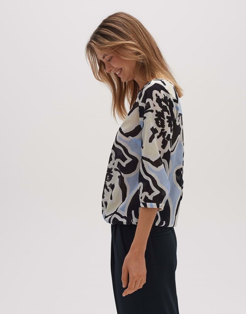 OPUS Printbluse Fu intense 3/4 Arm abstrakter  Blütendruck blau, grün S13  2044711185177 