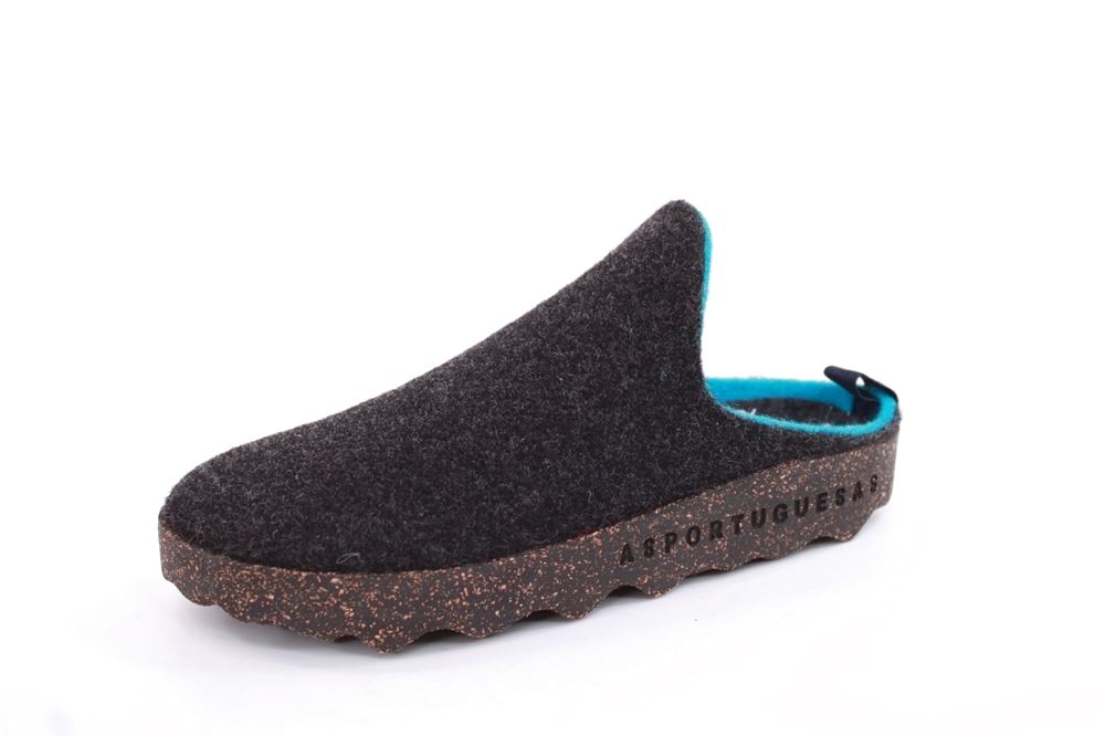 ASPORTUGUESAS Damen Pantolette Wolle Kork vegan Nachhaltig grau S22 P018023016 37 | anthrazit | 
