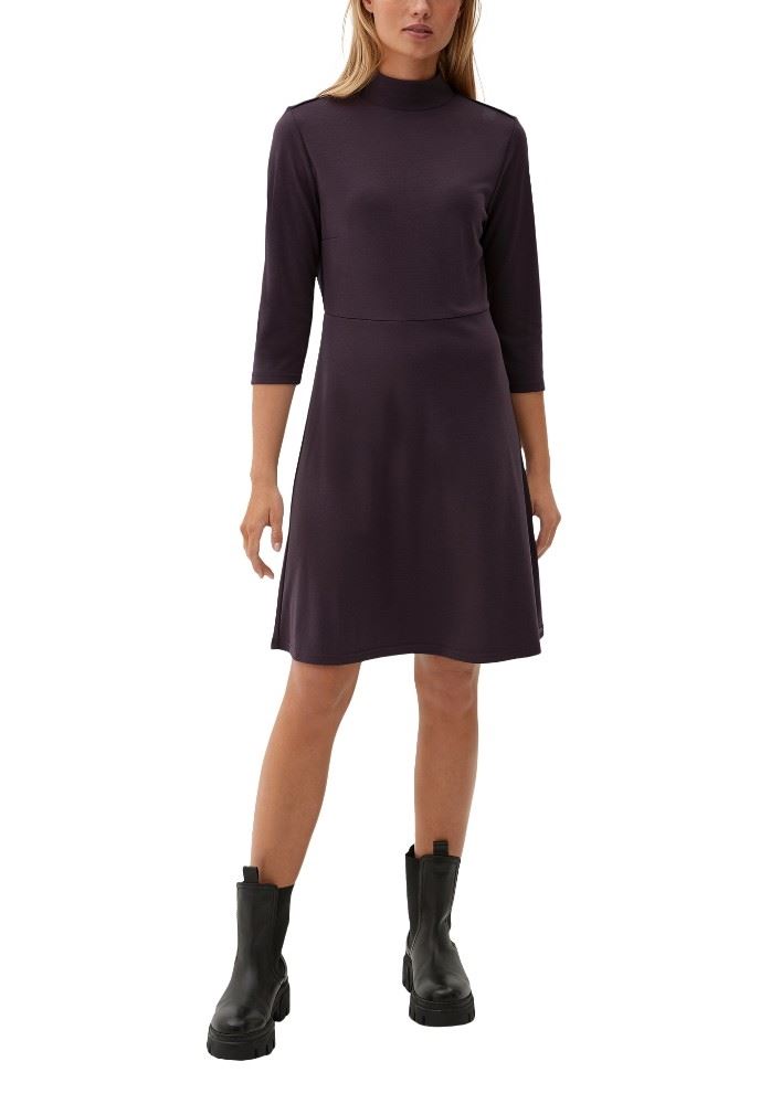 QS designed by Kleid mit Stehkragen lila, schwarz S22  2124277 