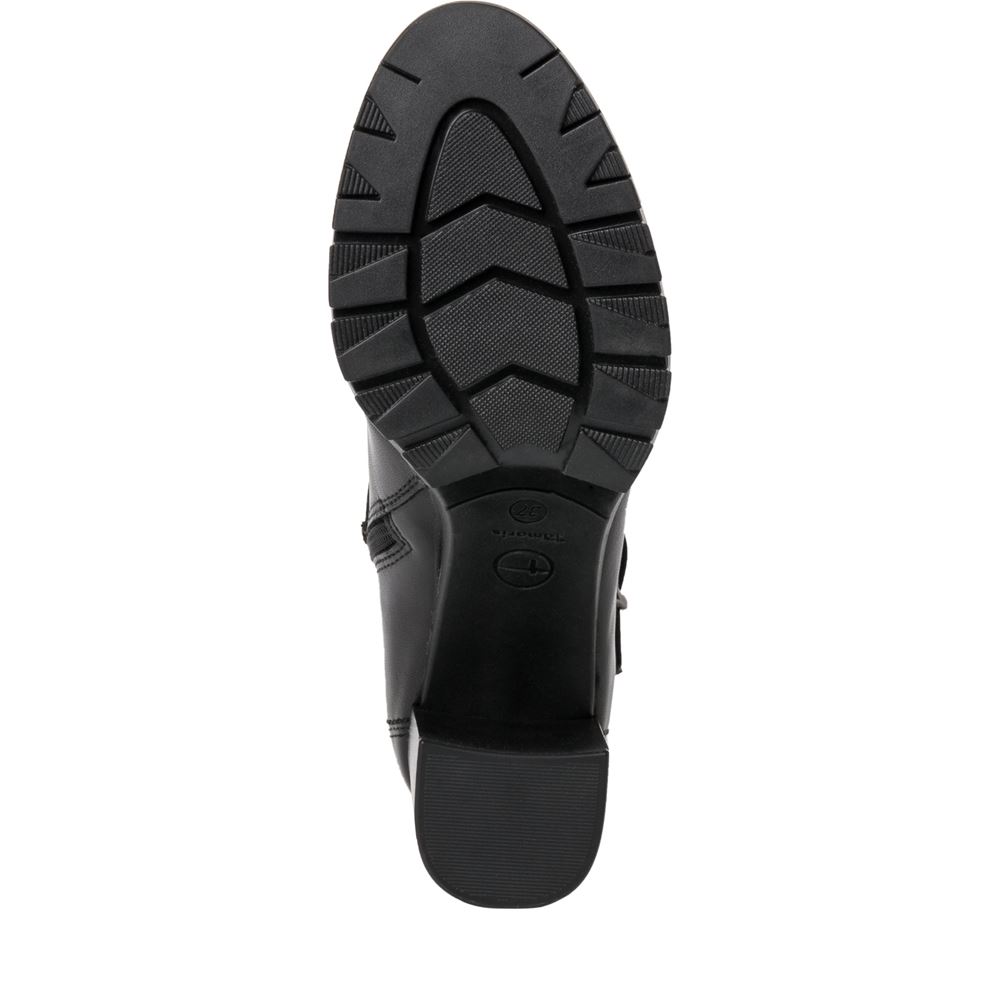 Tamaris Stiefelette Leder Zierschnallen hoher Blockabsatz TOUCHit- Fußbett schwarz S22 1-1-25384-29 37 | 001 BLACK | 