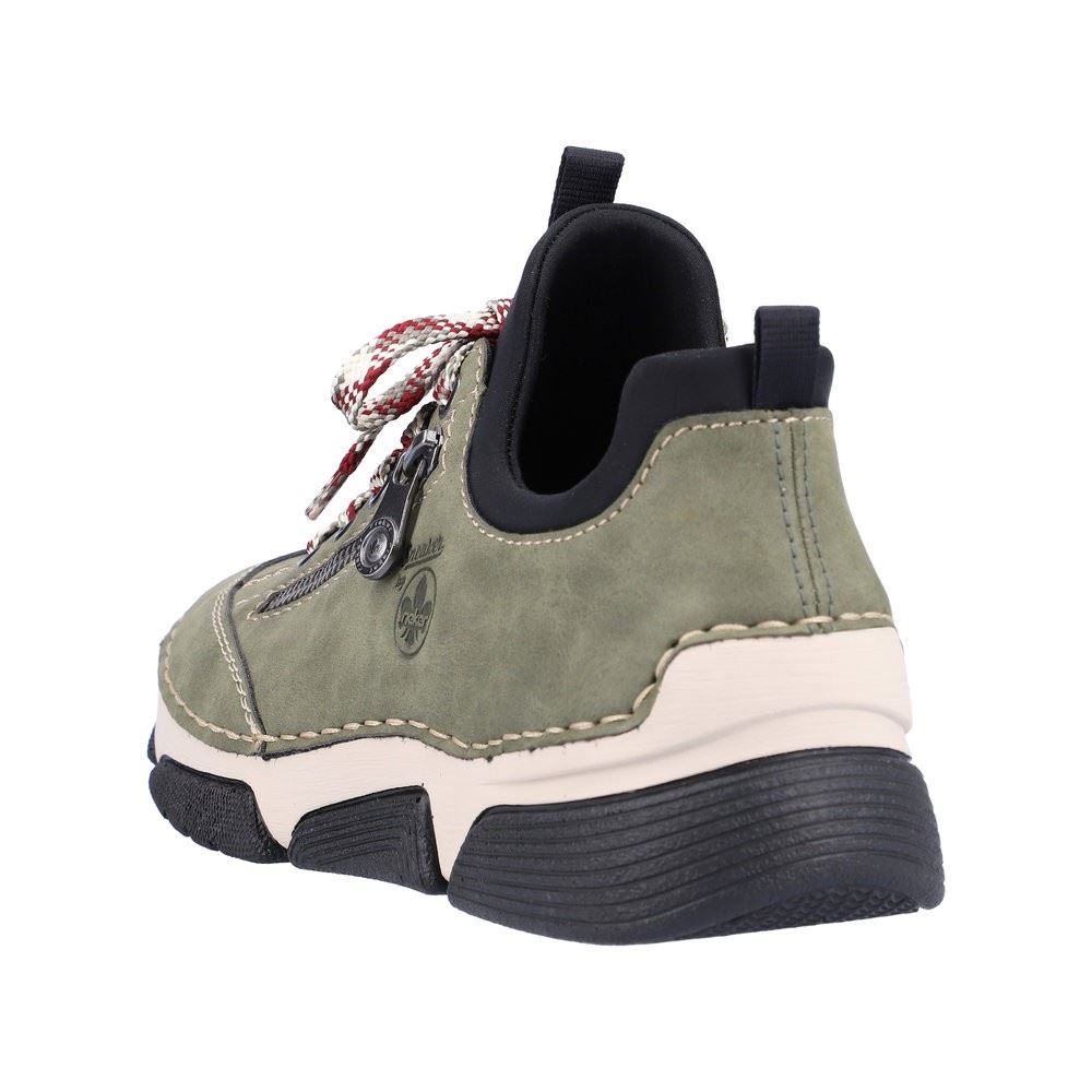 Rieker Antistress Damen Slipper Sneaker Schlupfschaft Zierreißverschluss Wechselfußbett grün S22 45973-54 37 | liane/schwarz | F