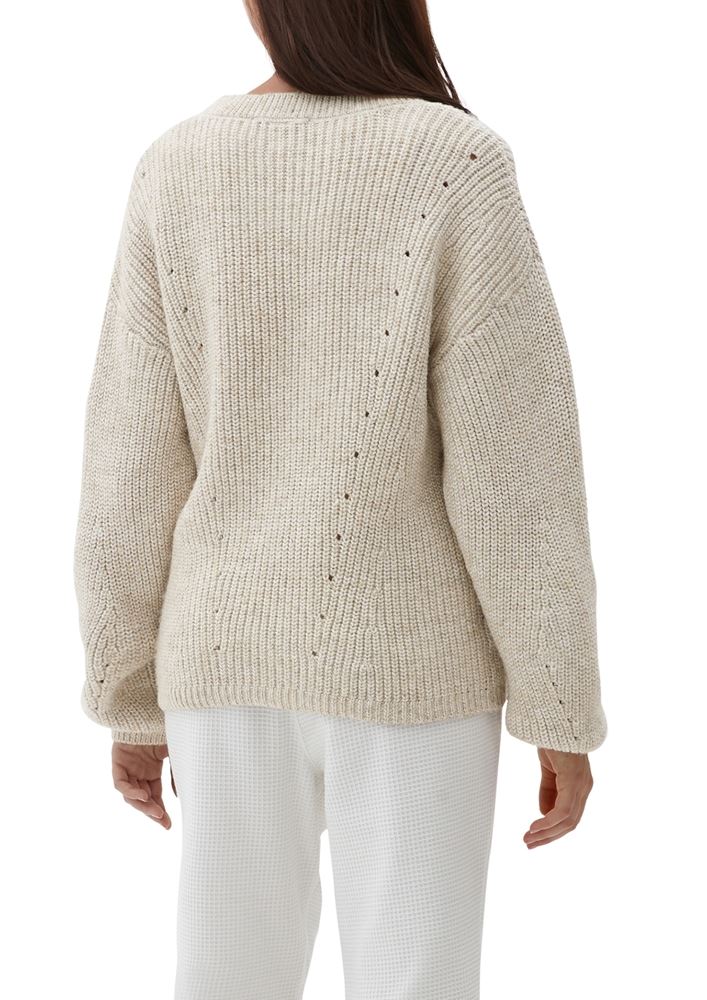 QS designed by Pullover Ajourmuster Rundhalsausschnitt weiß, braun, schwarz S22 2119037 