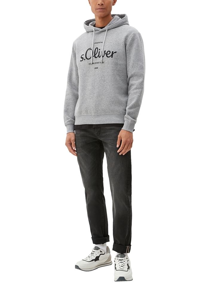 s.Oliver Herren Sweatshirt Logo- Print Kapuze blau,grau S22 2122819 XXL | 9700 GREY/BLACK | 