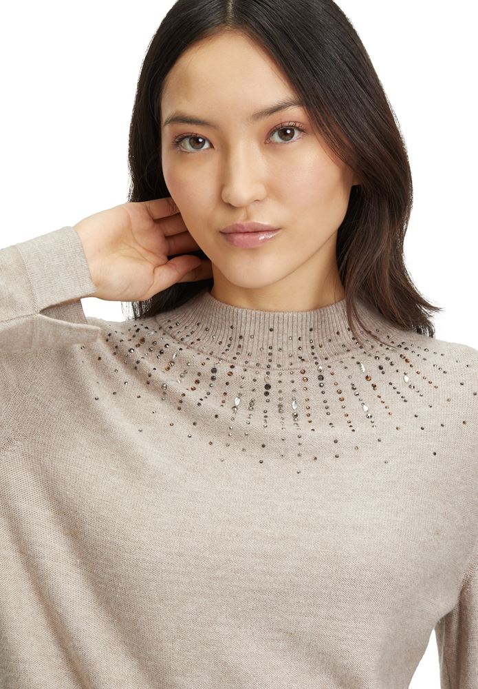 Betty Barclay Strickpullover Turtelneck Strassverzierung beige S22 57571026 40 | 7718 Funghi Mel | 