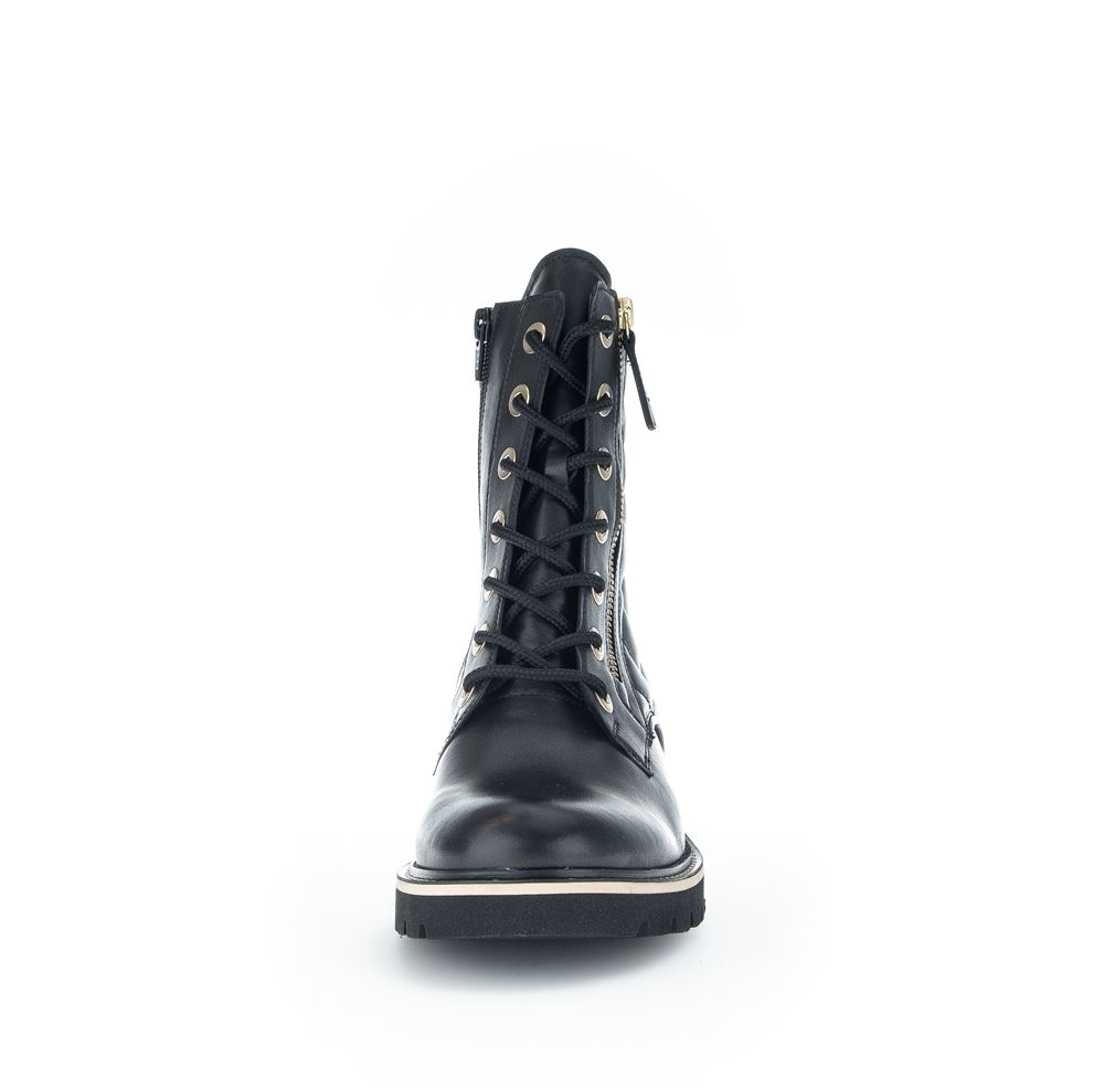 Gabor Schnürstiefelette Steppmuster Leder Wechselfußbett schwarz S22 92.735.57 5 | schwarz (Mic/go | G