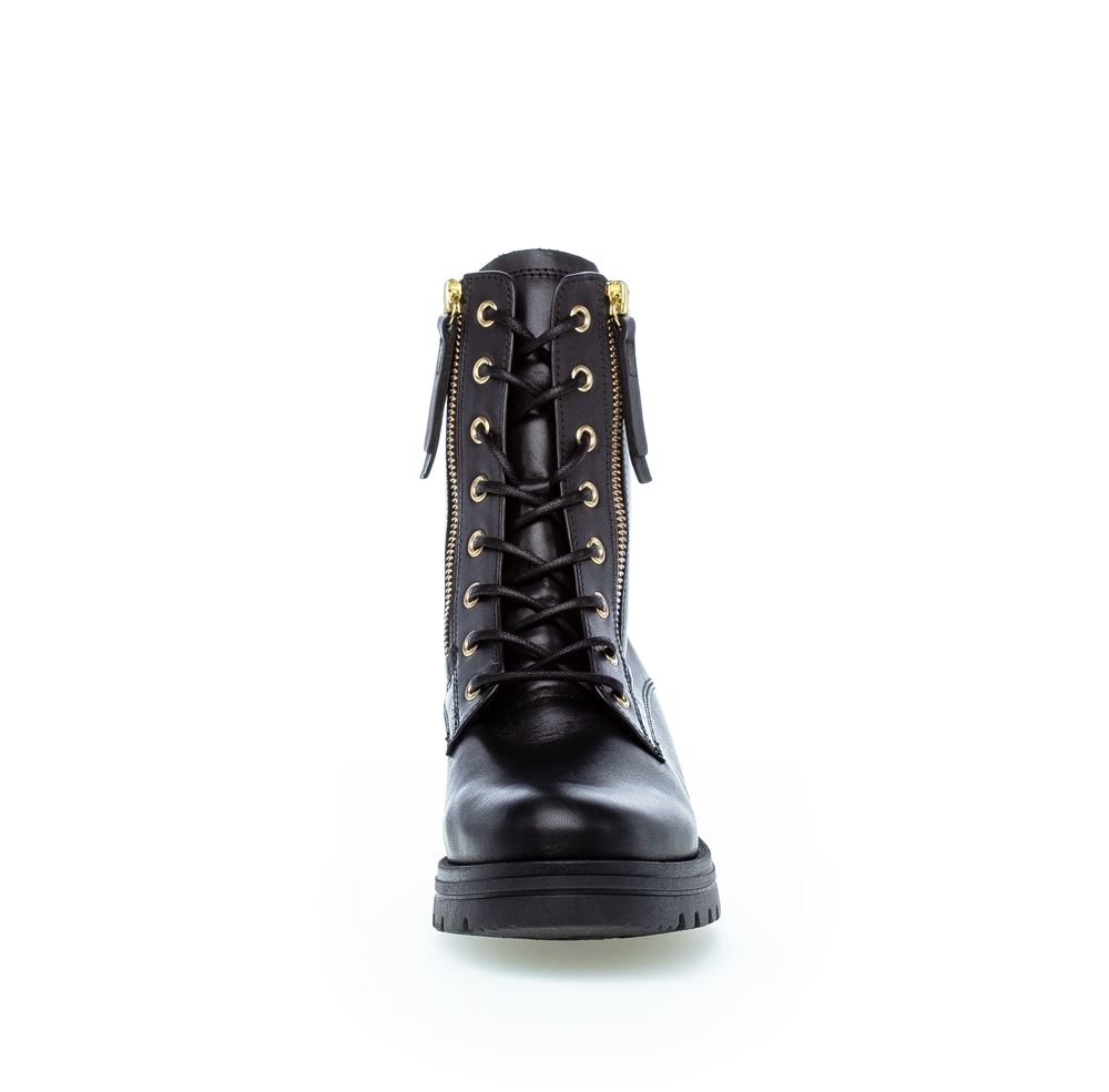 Gabor Damen Schnürstiefelette Schnürboots Leder Reißverschluss Wechselfußbett schwarz S22 92.785.67 6,5 | schw(Flausch/go | G