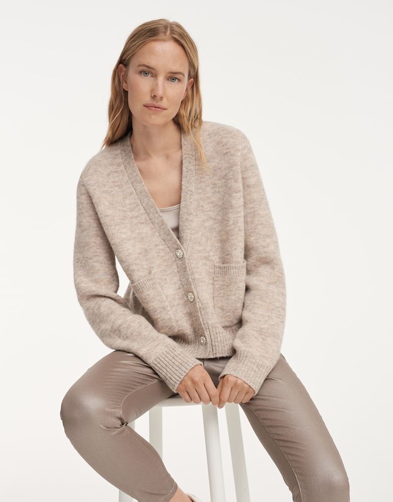 OPUS Strickjacke Cardigan Knöpfe Taschen beige S21 248089431 
