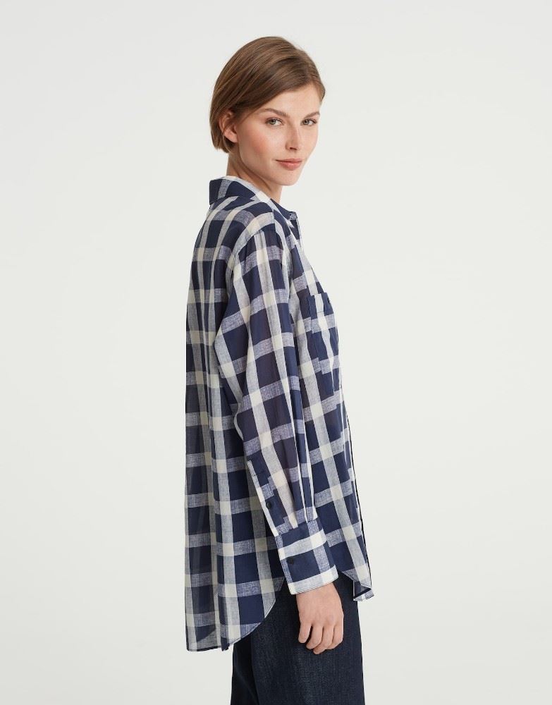 OPUS Bluse FRANNIE Oversize Longbluse kariert blau S22 10070610602143 