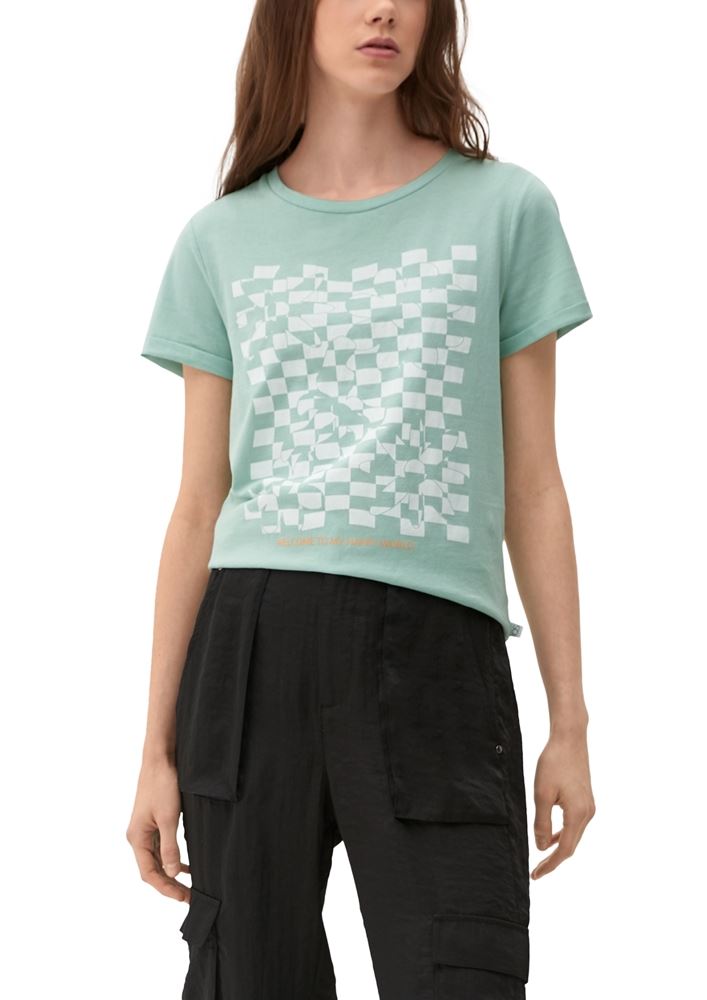 QS designed by Baumwollshirt mit Frontprint grün, schwarz S13 2127632 