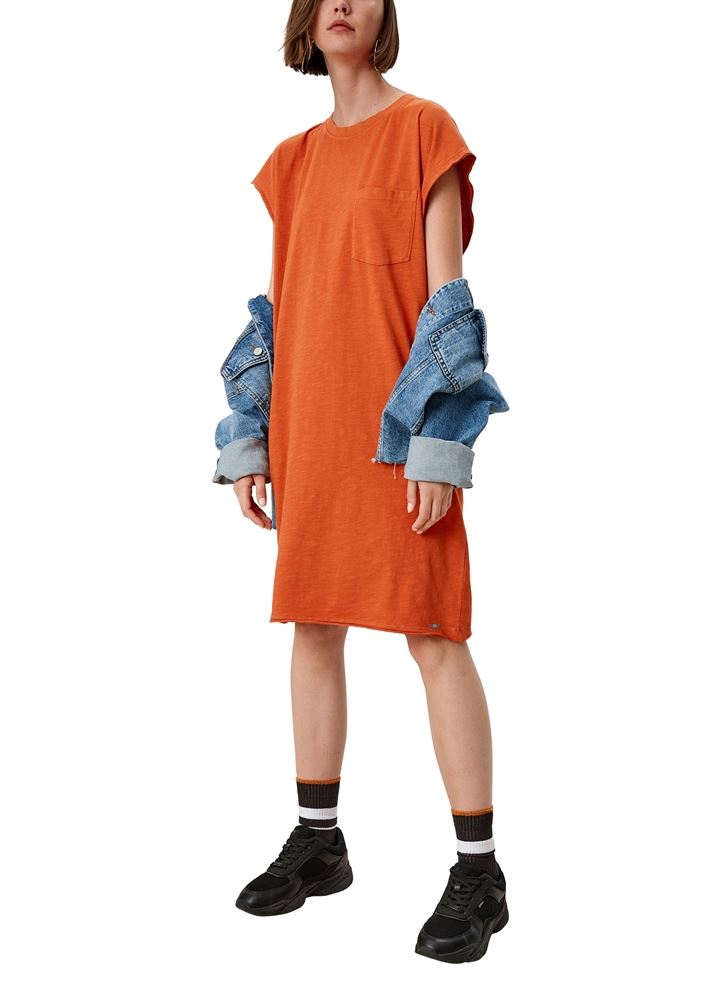 QS designed by Jerseykleid oversized Brusttasche orange, schwarz S12 2112905 XS | 9999 black | 