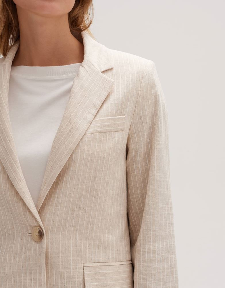 OPUS Blazer Jenga Leinenmix Klappentaschen helle Streifen beige S13  10164911342185 
