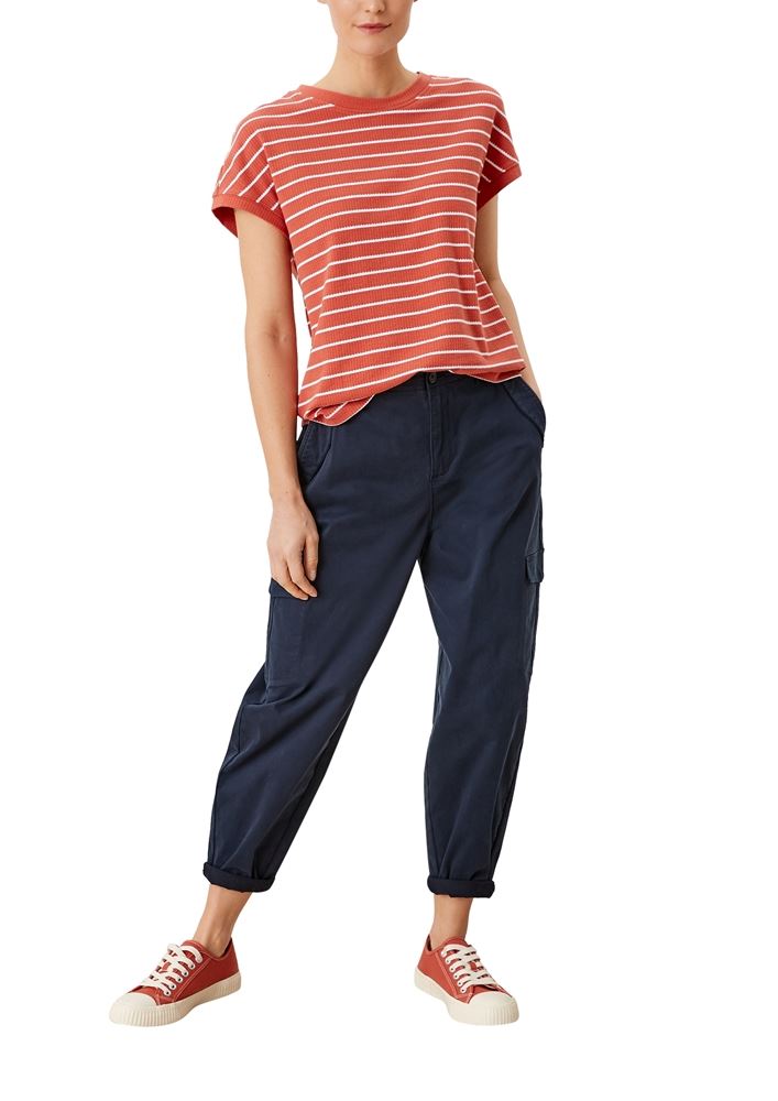 s.Oliver Damen  T-Shirt überschnittene Schulter Streifen rot blau S12 2112331 