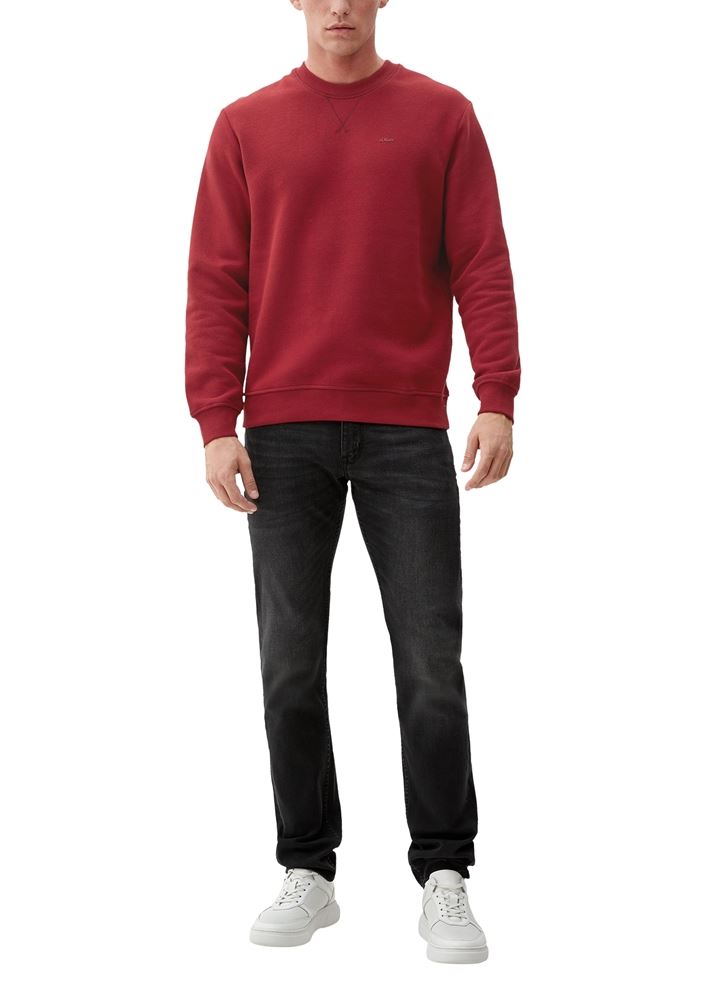 s. Oliver Herren Sweatshirt Rundhalsausschnitt Rippbündchen Logo rot, schwarz S22 2122820 