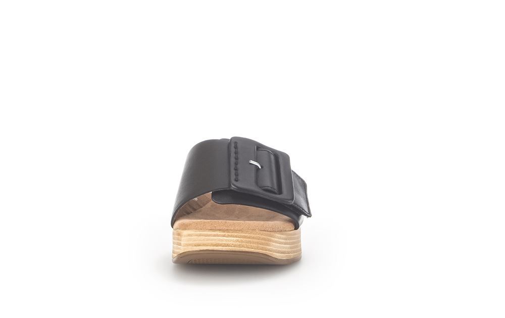 Gabor Pantolette Blockabsatz Zierschnalle Leder schwarz S13 22.722.57 