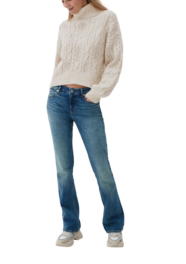 QS designed  by Pullover Ajourmuster Rollkragen beige, grün S22 2119042 L | 76W0 GREEN | 