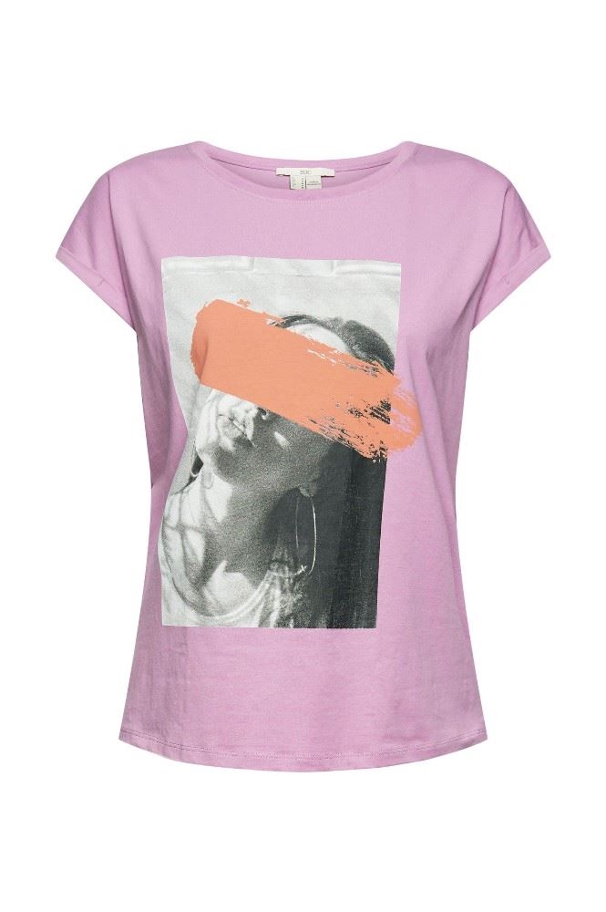 EDC T- Shirt Frontprint rundhals- Ausschnitt weiß, lila S12 052CC1K328 XS | C560 LILAC | 