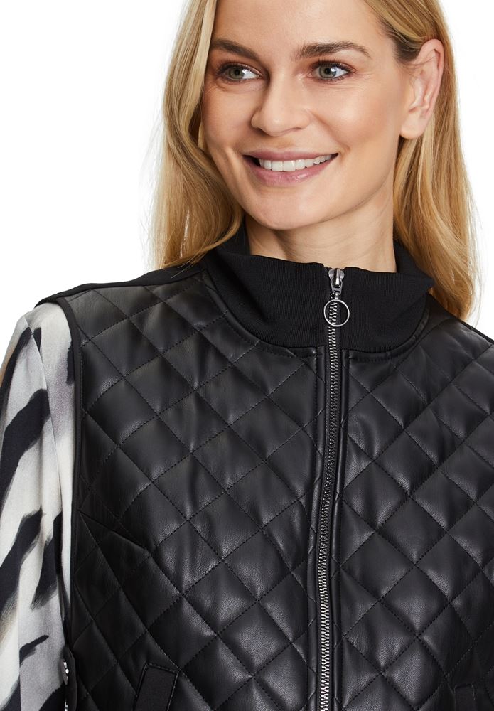 Betty Barclay Steppweste Stehkragen Ledrimitat- Besatz Reißverschluss schwarz S22 71812739 38 | 9045 Black | 