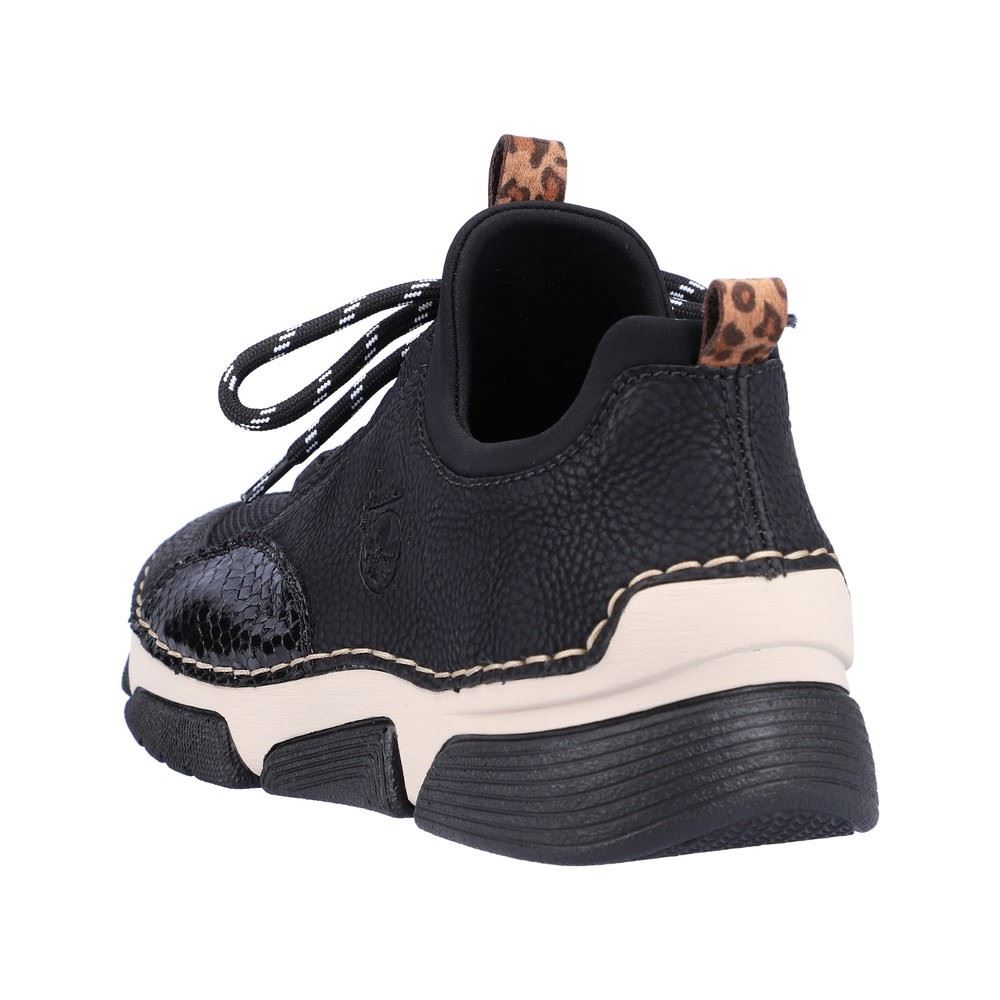 Rieker Antistress Damen Slipper Sneaker Schlupfschaft Wechselfußbett Animal- Print schwarz S22 45913-00 36 | schwarz/schwarz | F