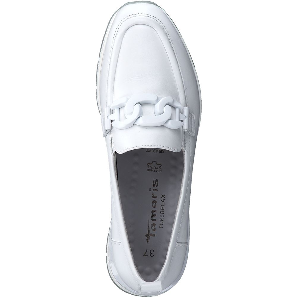 Tamaris Slipper Loafer Schlupfschuh Leder Wechselfußbett Kettendetail rosa, weiß S13 1-1-24711-30 38 | 117 WHITE LEATH | 