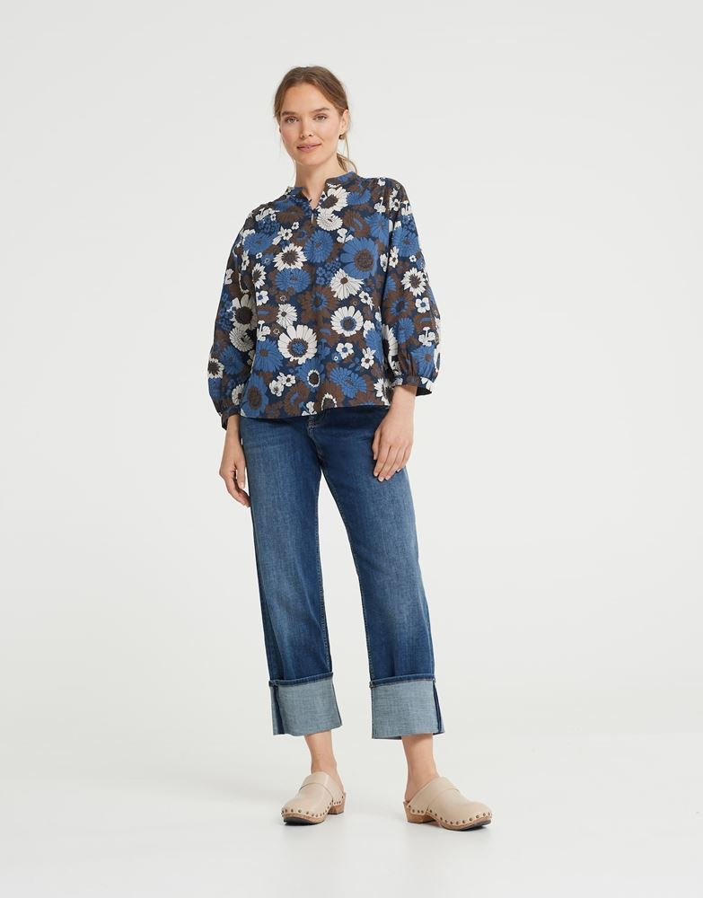 OPUS Printbluse Fessy floral blau Baumwolle  S22 10036310608143 