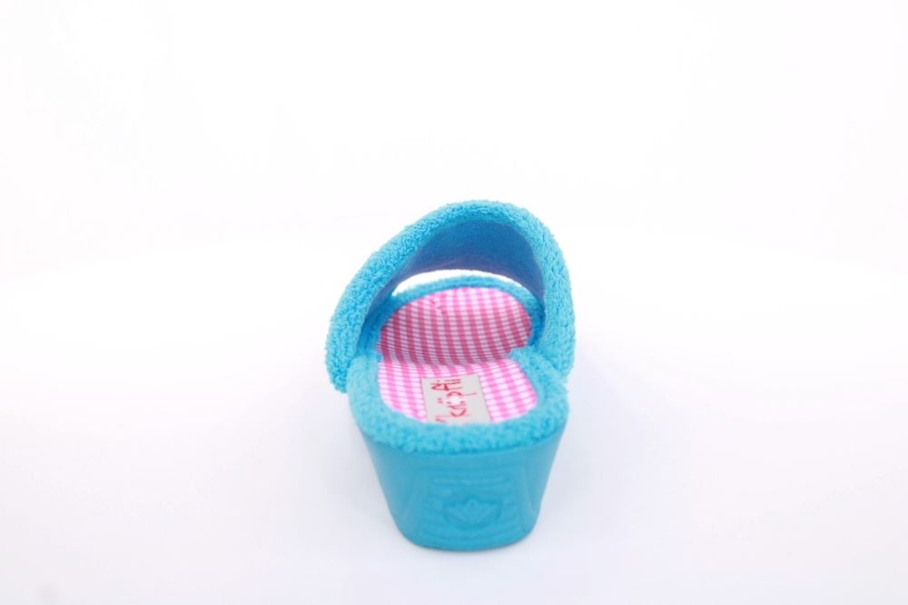 s`knöpfli Damen Pantolette Hausschuh Frottee Motiv- Druck blau S13 K27314 