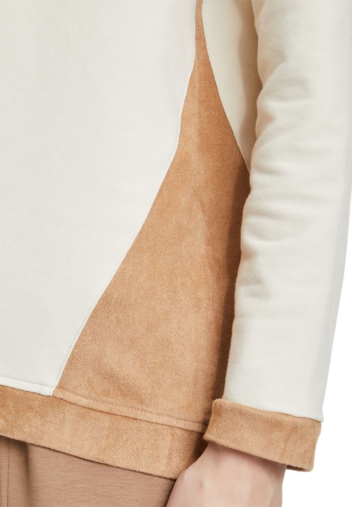 Betty Barclay Sweatshirt Kapuze Statement Druck überschnittener Arm beige S22  25241133 