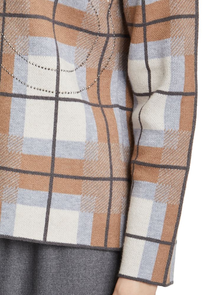 Betty Barclay Strickpullover großer Kragen Karo- Muster beige S22 57861026 