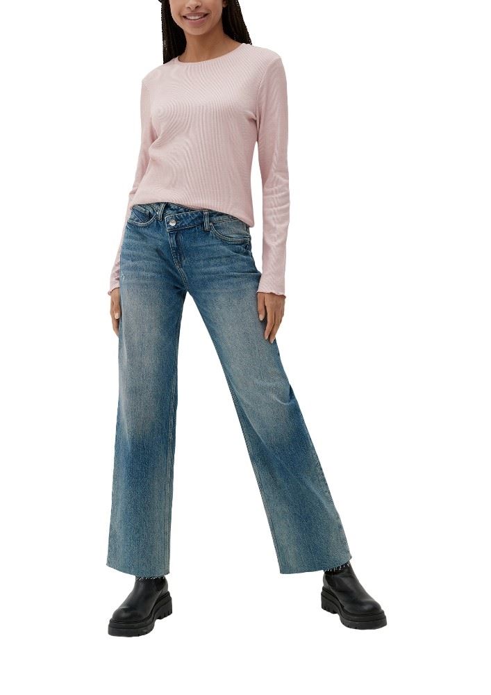 QS designed by Longsleeve mit Rippstruktur rosa, lila S13 2126088 