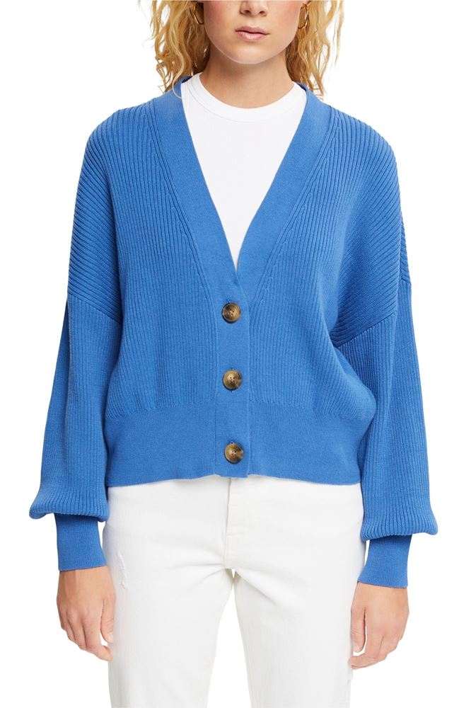EDC Strick- Cardigan Knopfleiste V- Ausschnitt Boxy-Schnitt blau, lila S12  992CC1I317 